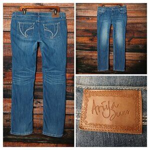 Ariya Jeans 15 16 Low Rise Straight Distressed Blue Denim Stretch
